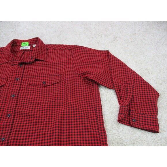 VINTAGE LL Bean Shirt 2XLT Tall Red Black Plaid Polyester Button Up Mens USA - Picture 5 of 12